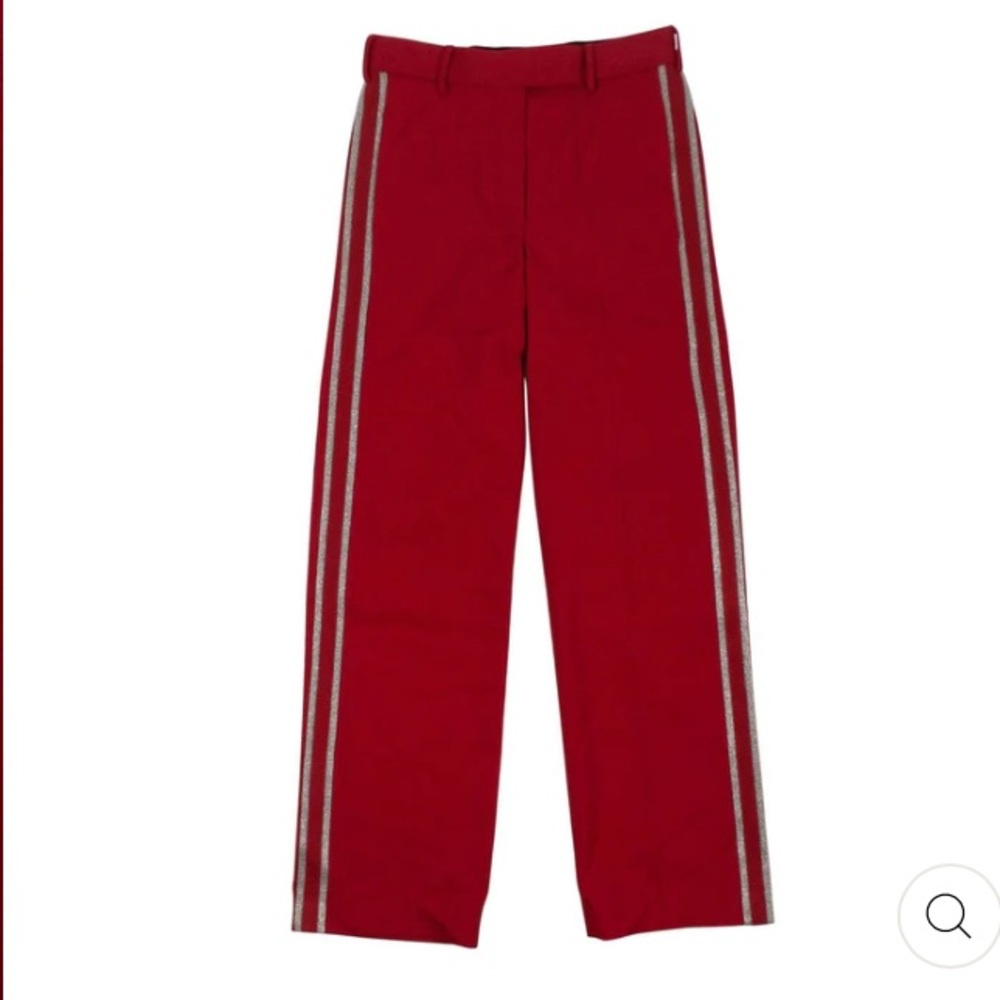 Adaption Red Wool Silver Side Striped Pants Tailored Trouser Covered Button Fly